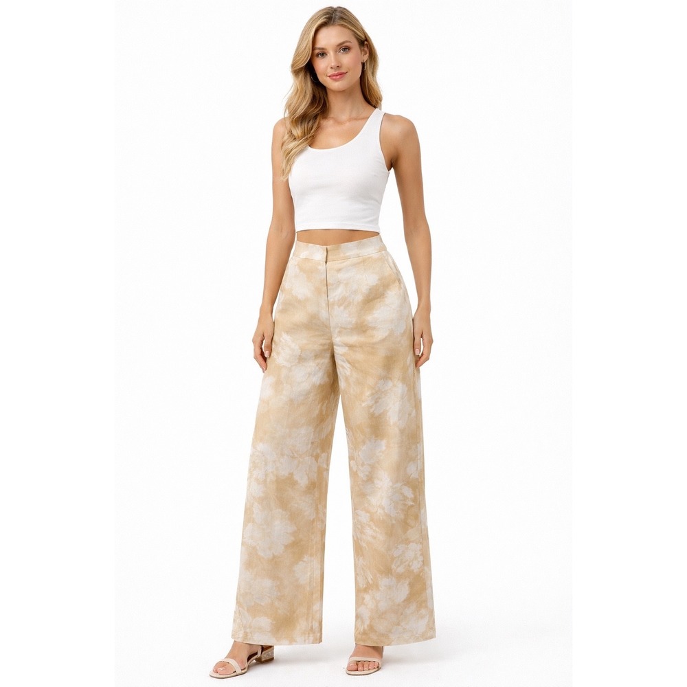 Commense Floral Printed Straight Leg Pants Mid Waist Flowing Boho Chic Trousers